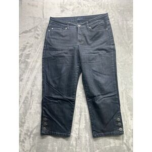 AK Anne Klein Y2K Jeans Crop Capri  Womens Sz 10 Dark Blue Split Cuff Mid Rise